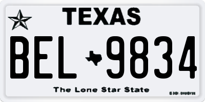 TX license plate BEL9834