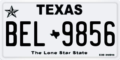TX license plate BEL9856
