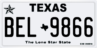 TX license plate BEL9866