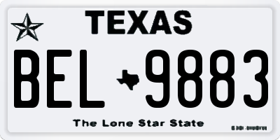 TX license plate BEL9883