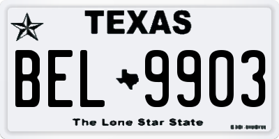 TX license plate BEL9903