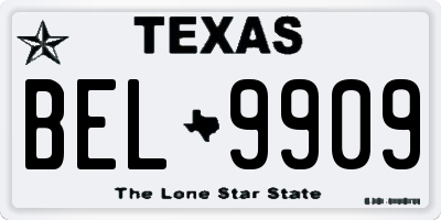 TX license plate BEL9909