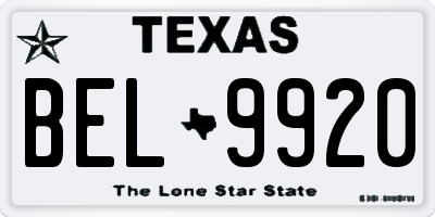 TX license plate BEL9920
