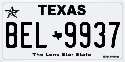 TX license plate BEL9937