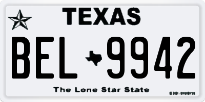 TX license plate BEL9942