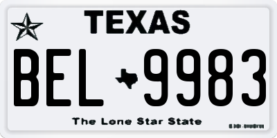 TX license plate BEL9983