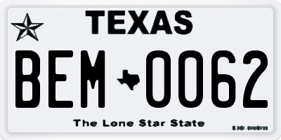 TX license plate BEM0062