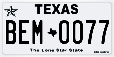 TX license plate BEM0077