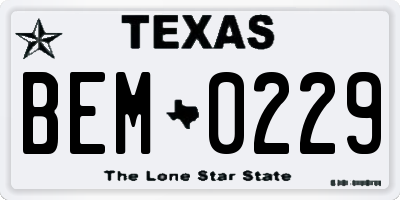 TX license plate BEM0229