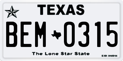 TX license plate BEM0315