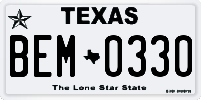 TX license plate BEM0330