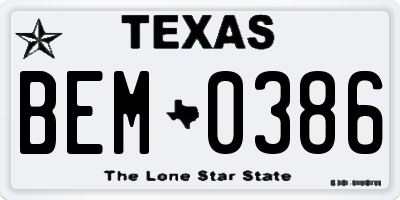 TX license plate BEM0386