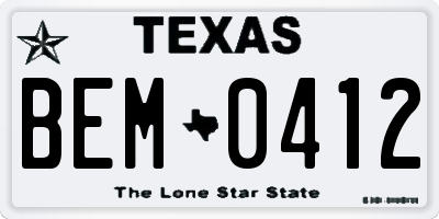 TX license plate BEM0412