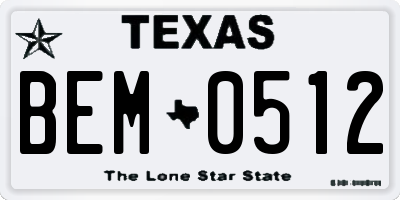 TX license plate BEM0512