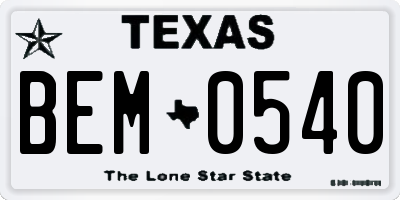 TX license plate BEM0540