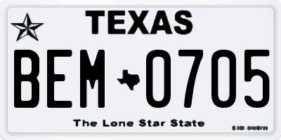 TX license plate BEM0705
