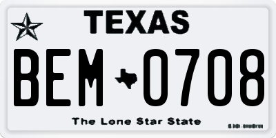 TX license plate BEM0708