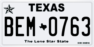 TX license plate BEM0763