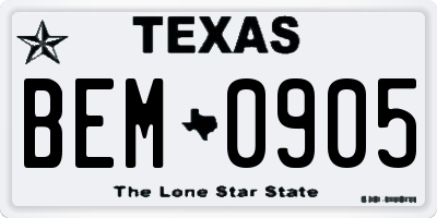 TX license plate BEM0905
