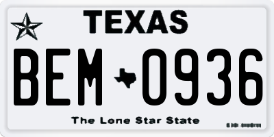 TX license plate BEM0936