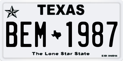 TX license plate BEM1987