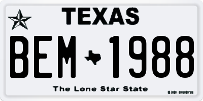 TX license plate BEM1988