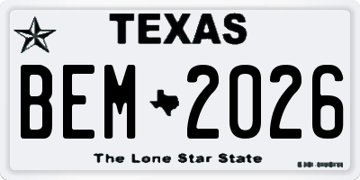 TX license plate BEM2026