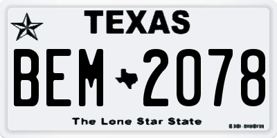 TX license plate BEM2078