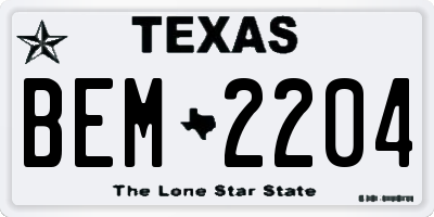 TX license plate BEM2204