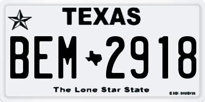 TX license plate BEM2918