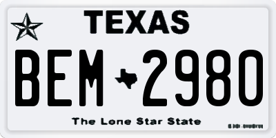 TX license plate BEM2980