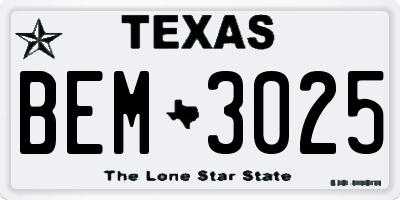 TX license plate BEM3025