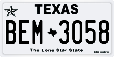 TX license plate BEM3058