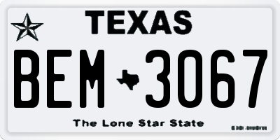 TX license plate BEM3067