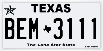 TX license plate BEM3111