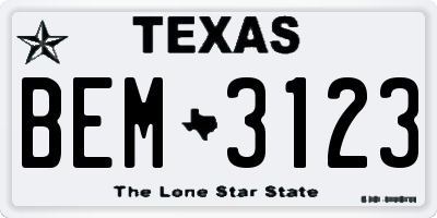 TX license plate BEM3123
