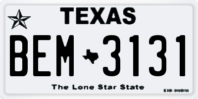 TX license plate BEM3131