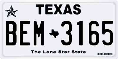 TX license plate BEM3165