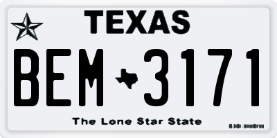 TX license plate BEM3171