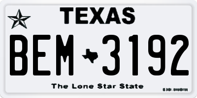 TX license plate BEM3192