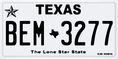 TX license plate BEM3277