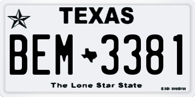 TX license plate BEM3381