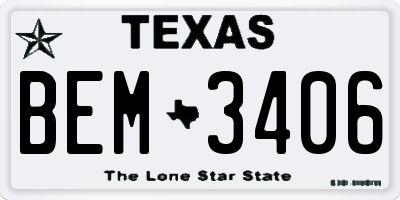 TX license plate BEM3406