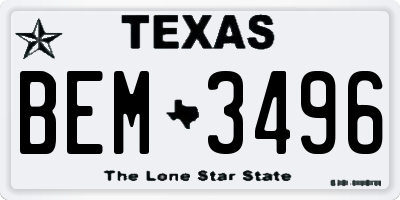 TX license plate BEM3496