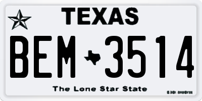TX license plate BEM3514