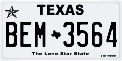 TX license plate BEM3564