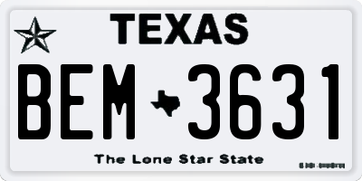 TX license plate BEM3631