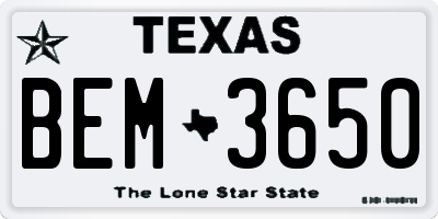 TX license plate BEM3650