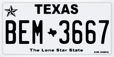 TX license plate BEM3667