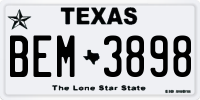 TX license plate BEM3898